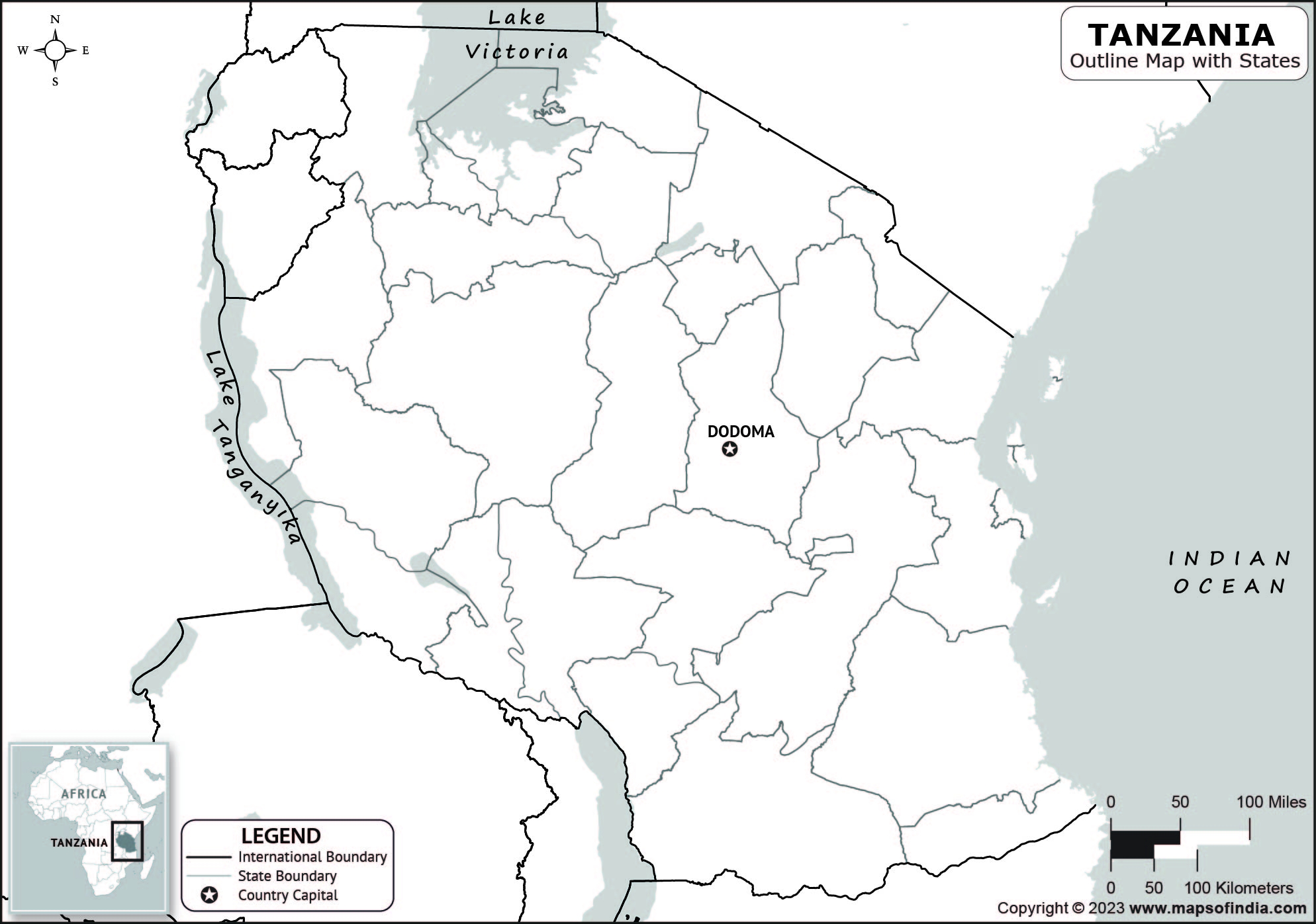 Tanzania Blank Printable Map