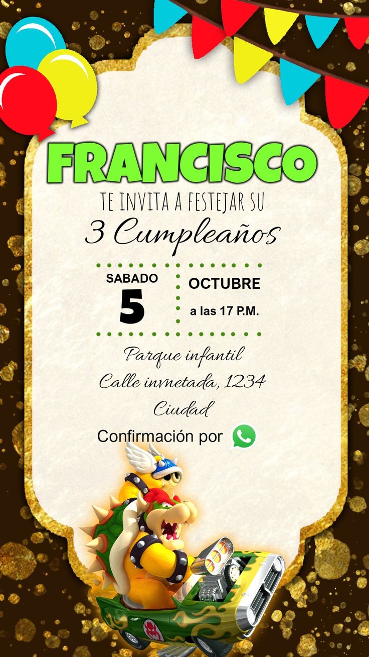 Tarjetas De Invitaci n De Cumplea os De Bowser De Super Mario 