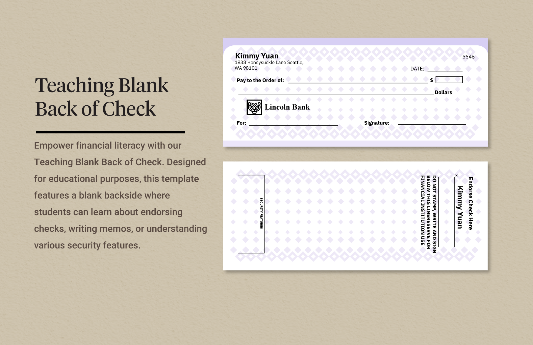 Teaching Blank Back Of Check In Illustrator Word PSD Download 