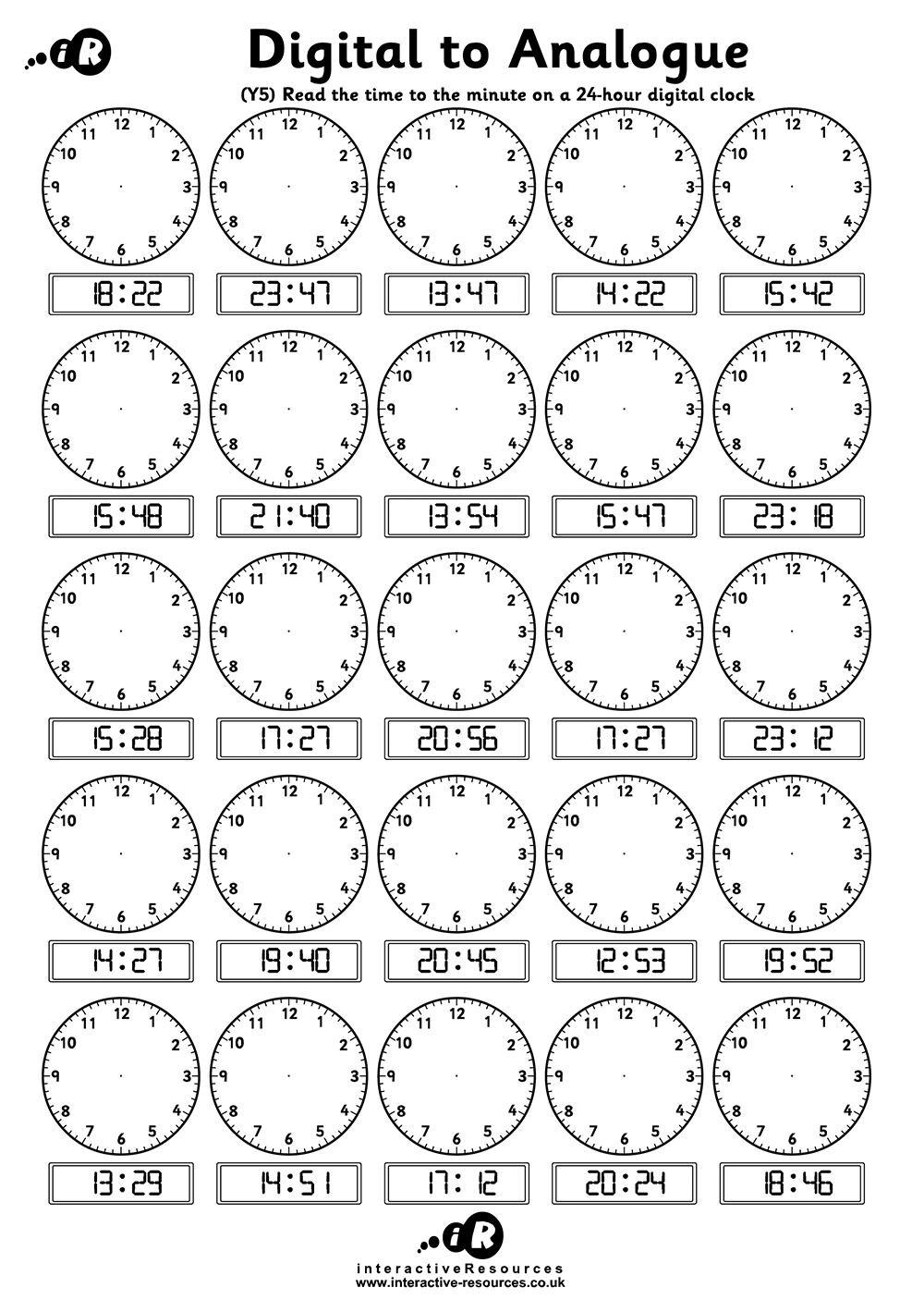 Blank Digital Clocks Worksheets Printable