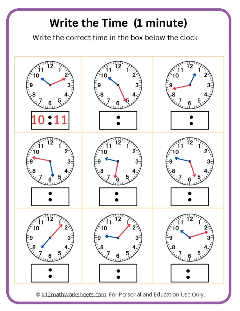 Math Blank Clock Printable Worksheets