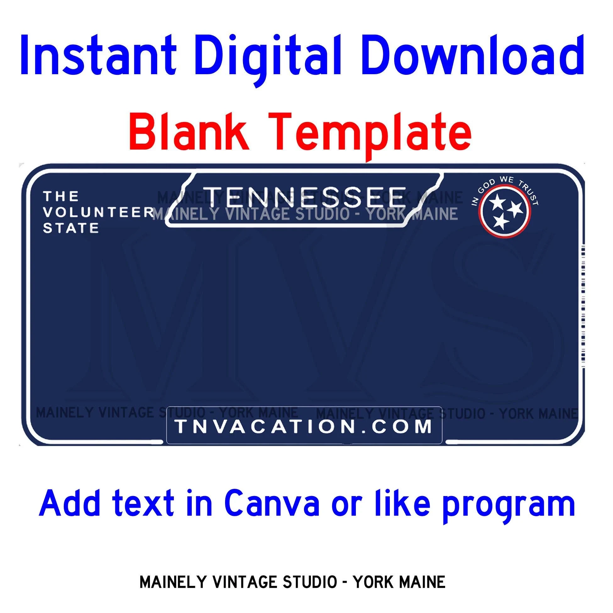 Tennessee TN License Vanity Plate Blank Template Digital 
