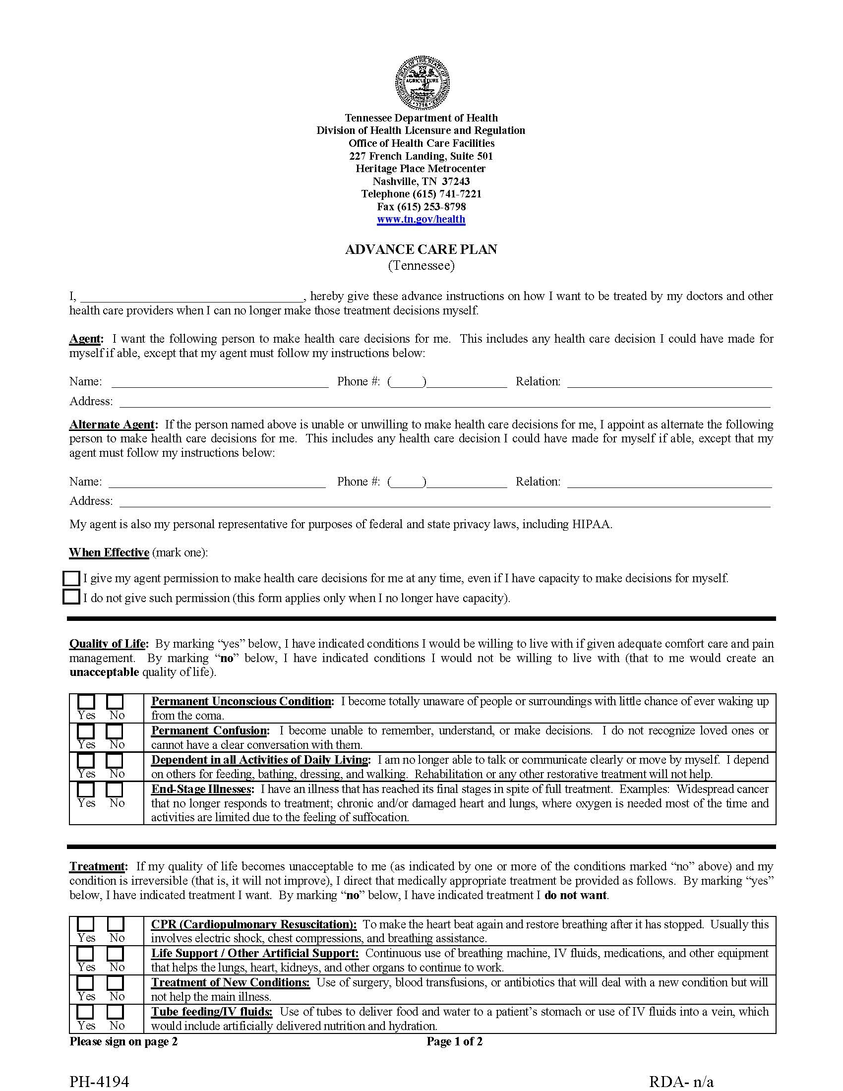 Printable Blank Will Form Tn