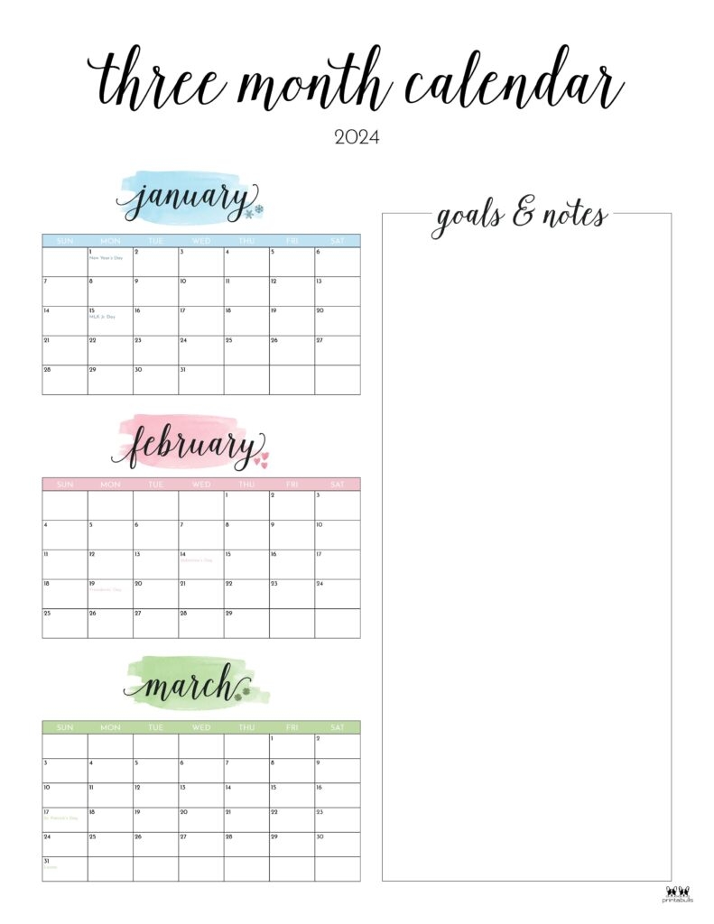Blank Printable 3 Month Calendar