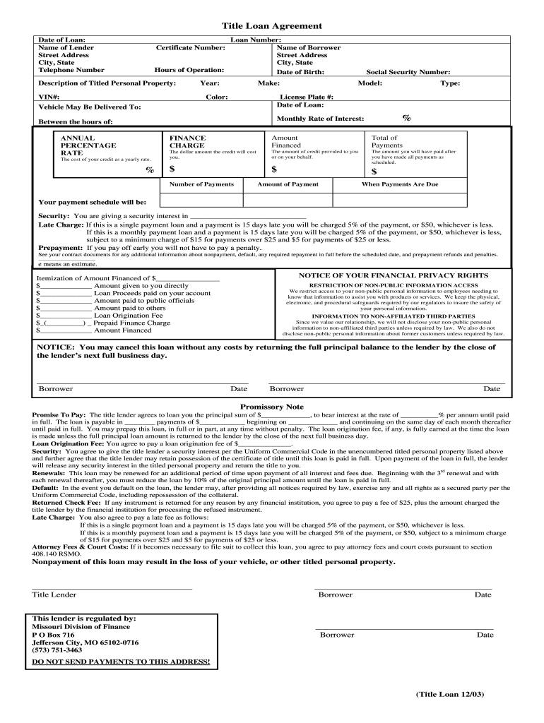 Blank Printable Car Loan Agreement