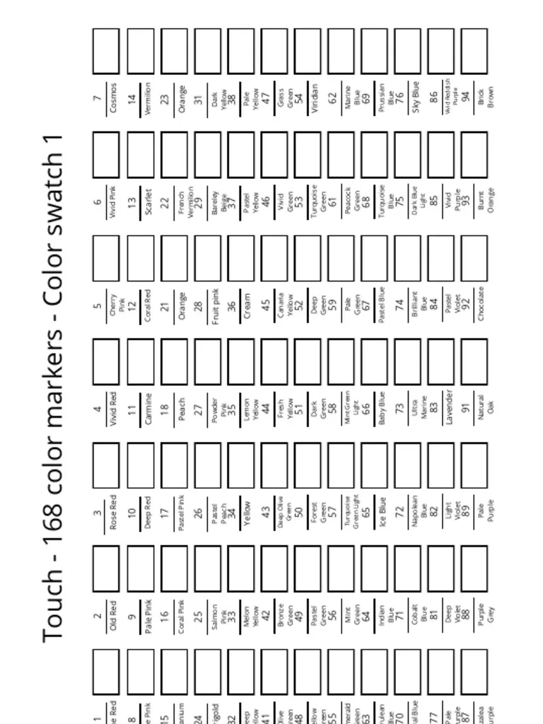 Touch 168 Color Markers Color Swatch 1 PDF PDF Brown Green