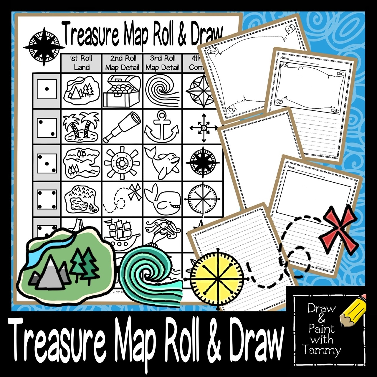 Treasure Map Roll And Draw Printable Art Game And Art Sub Lesson 