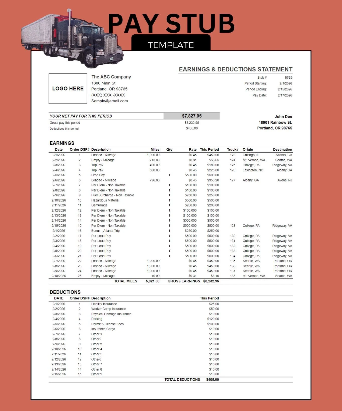 Truck Driver Invoice Templates Etsy UK