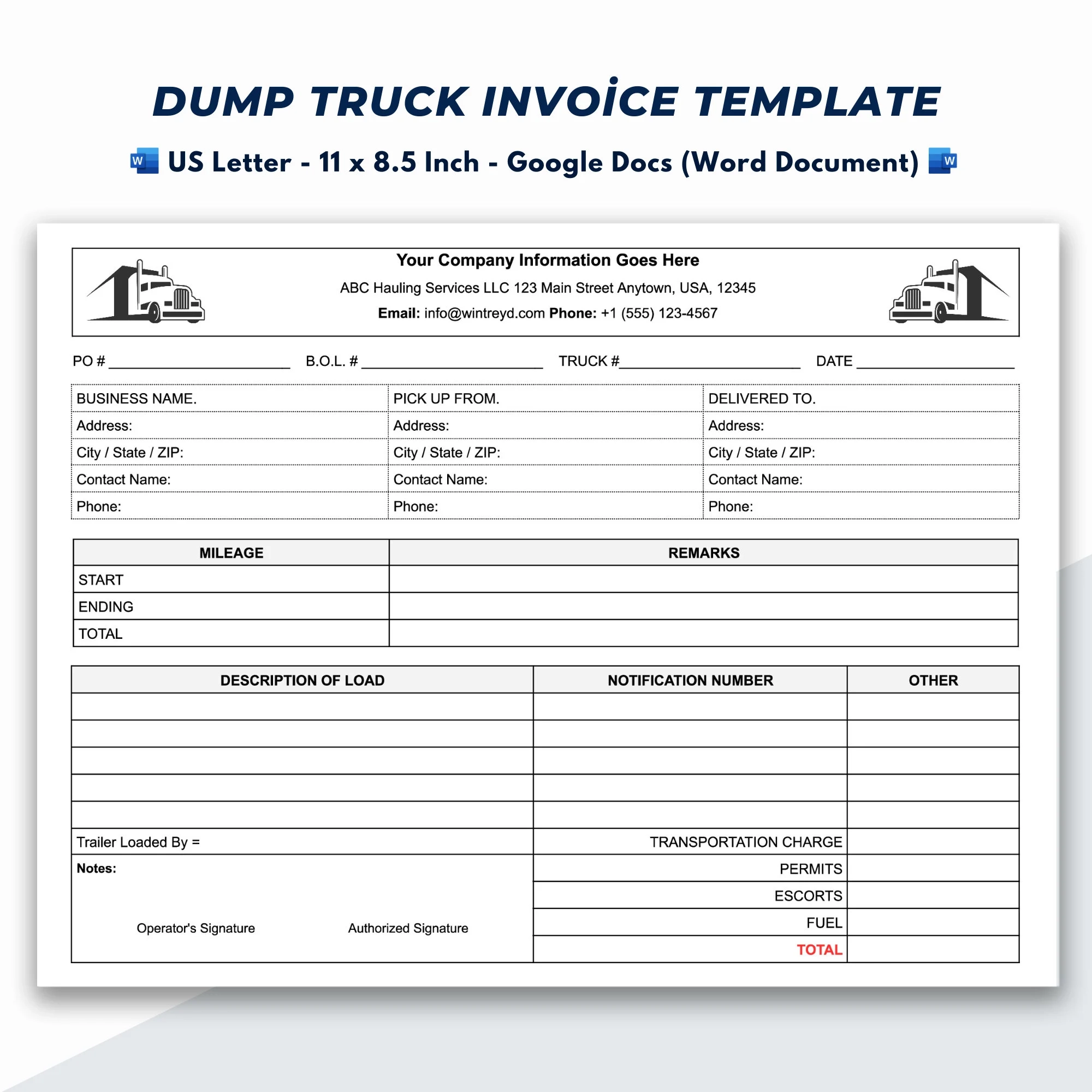 Truck Driver Invoice Templates Etsy UK