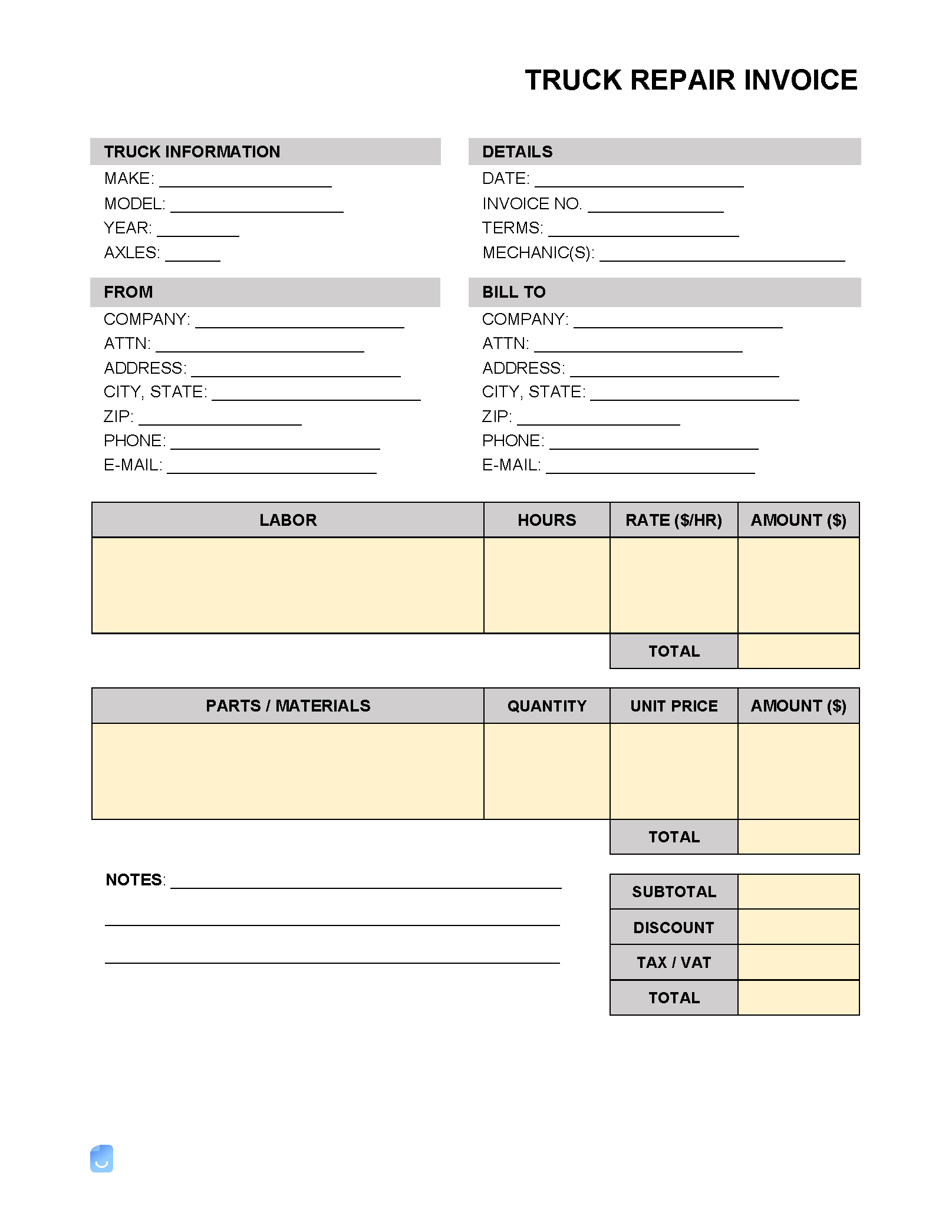Truck Repair Invoice Template Invoice Maker