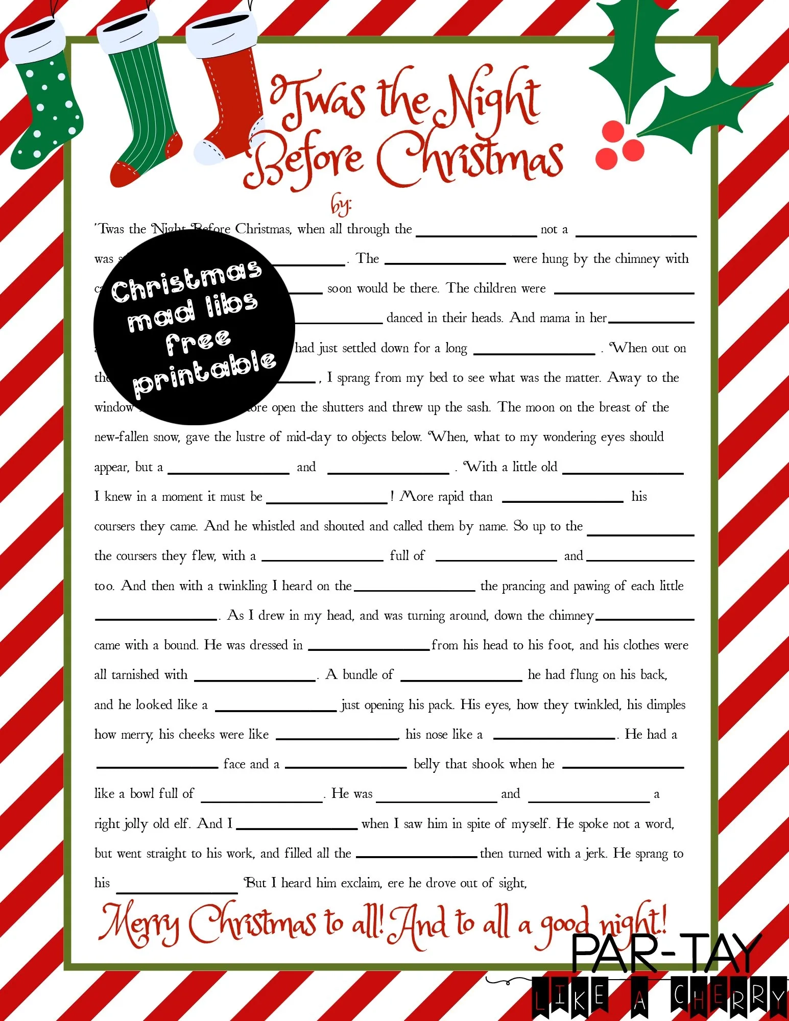 Blank Christmas Mad Libs Printable