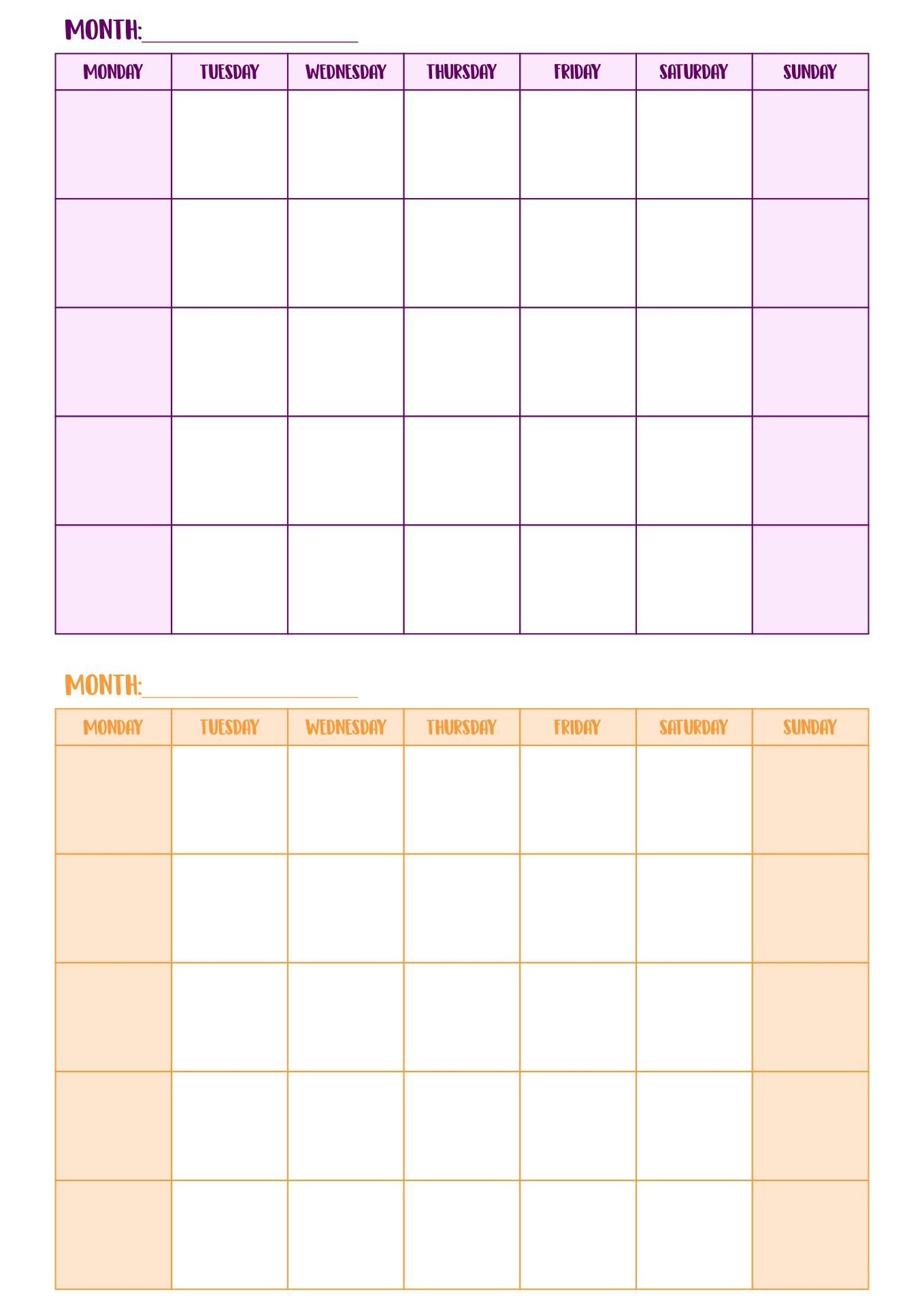 2 Month Blank Printable Schedule