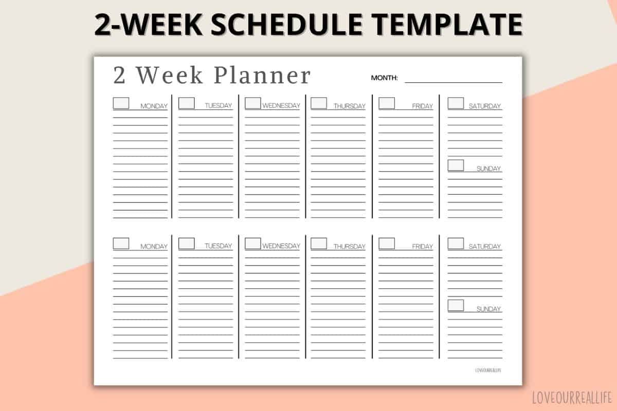Two Week Calendar Template Free Printable Weekly Planner Love 