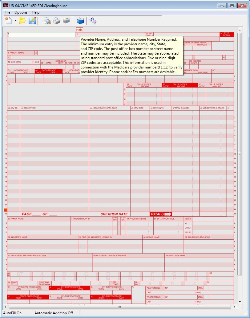 UB 04 EDirect CMS1450 Medical Billing Form Claim Software