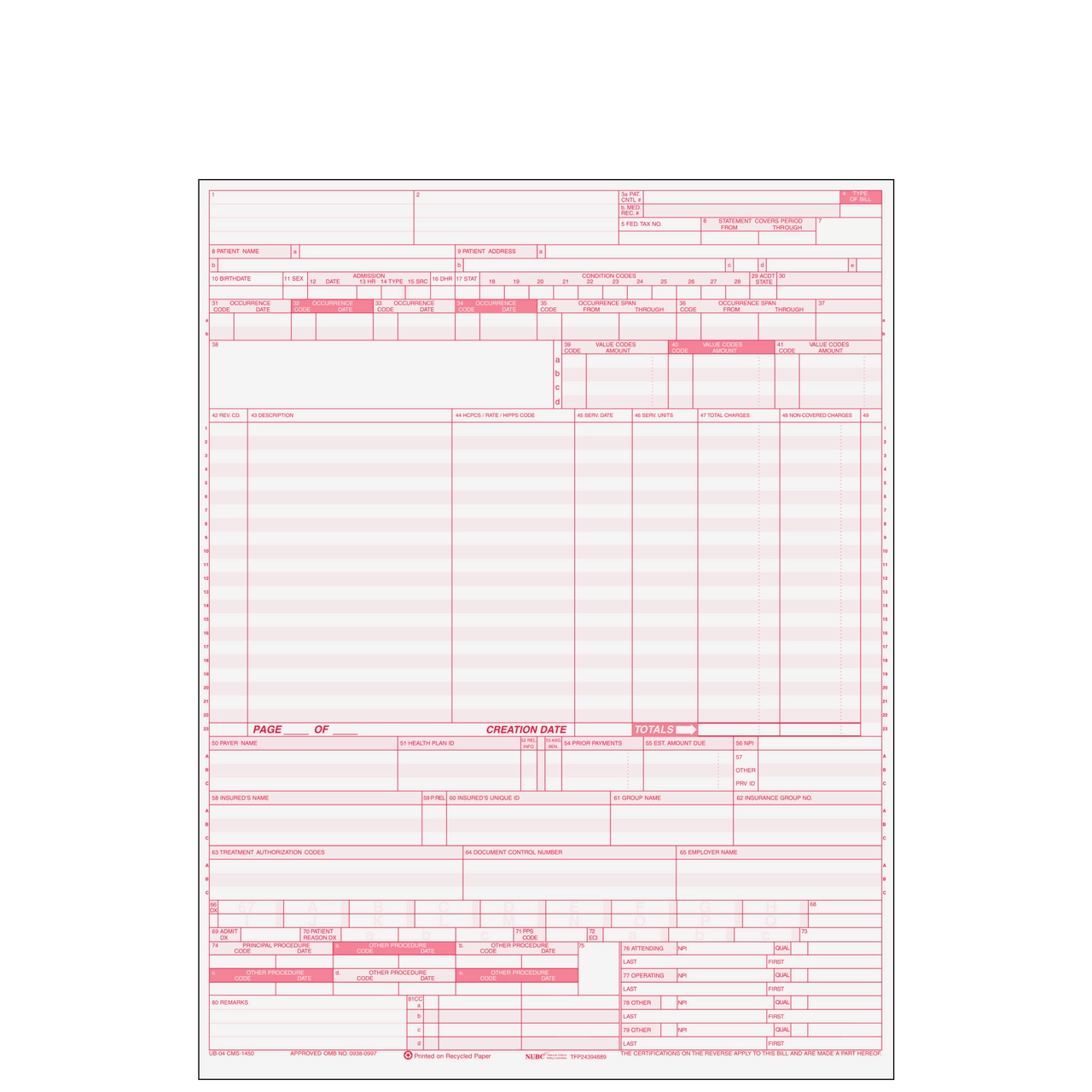 UB04CF UB 04 Hospital Claim Form Greatland
