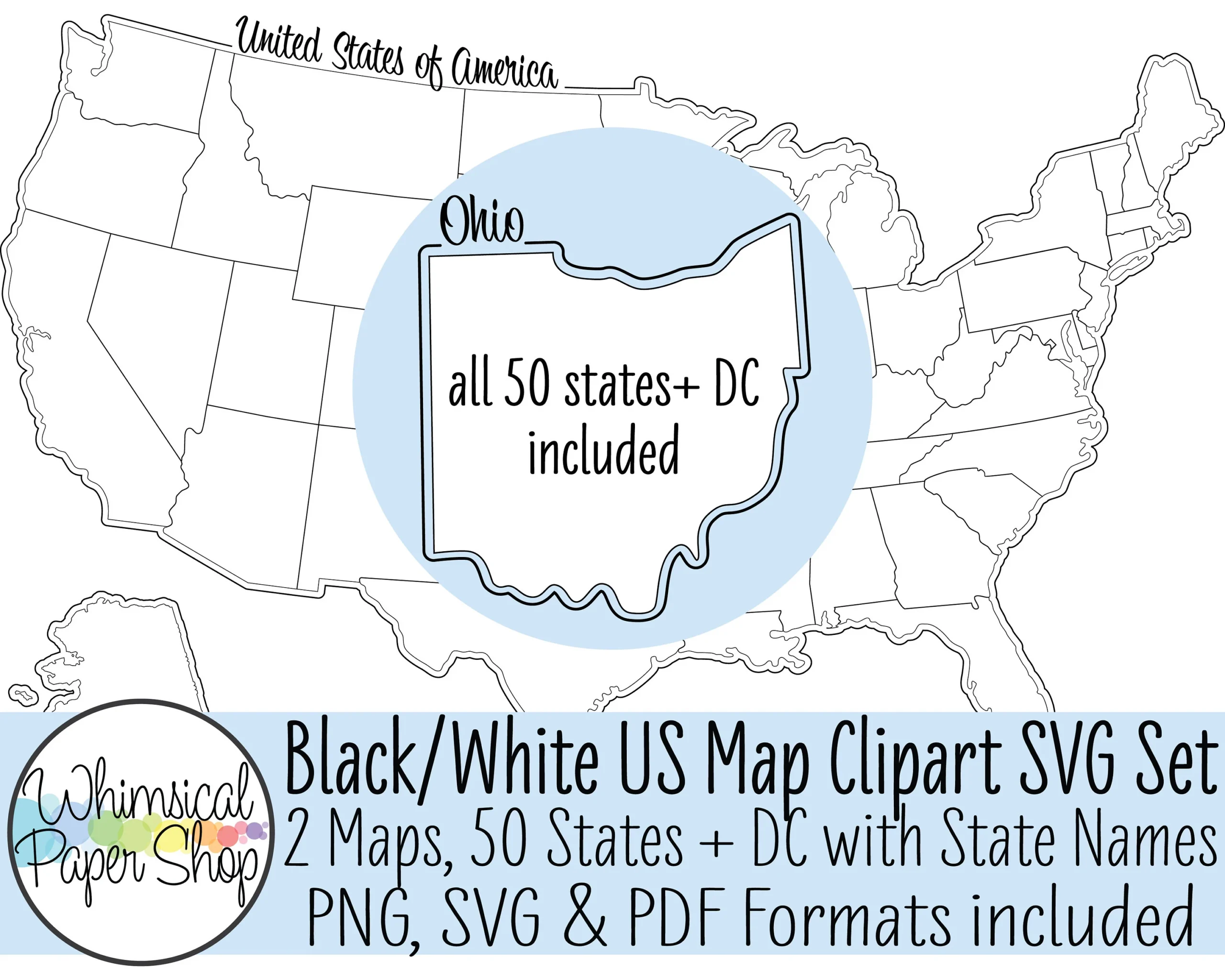 United States Map CLIPART SVG PDF Set State Svg State Outline 