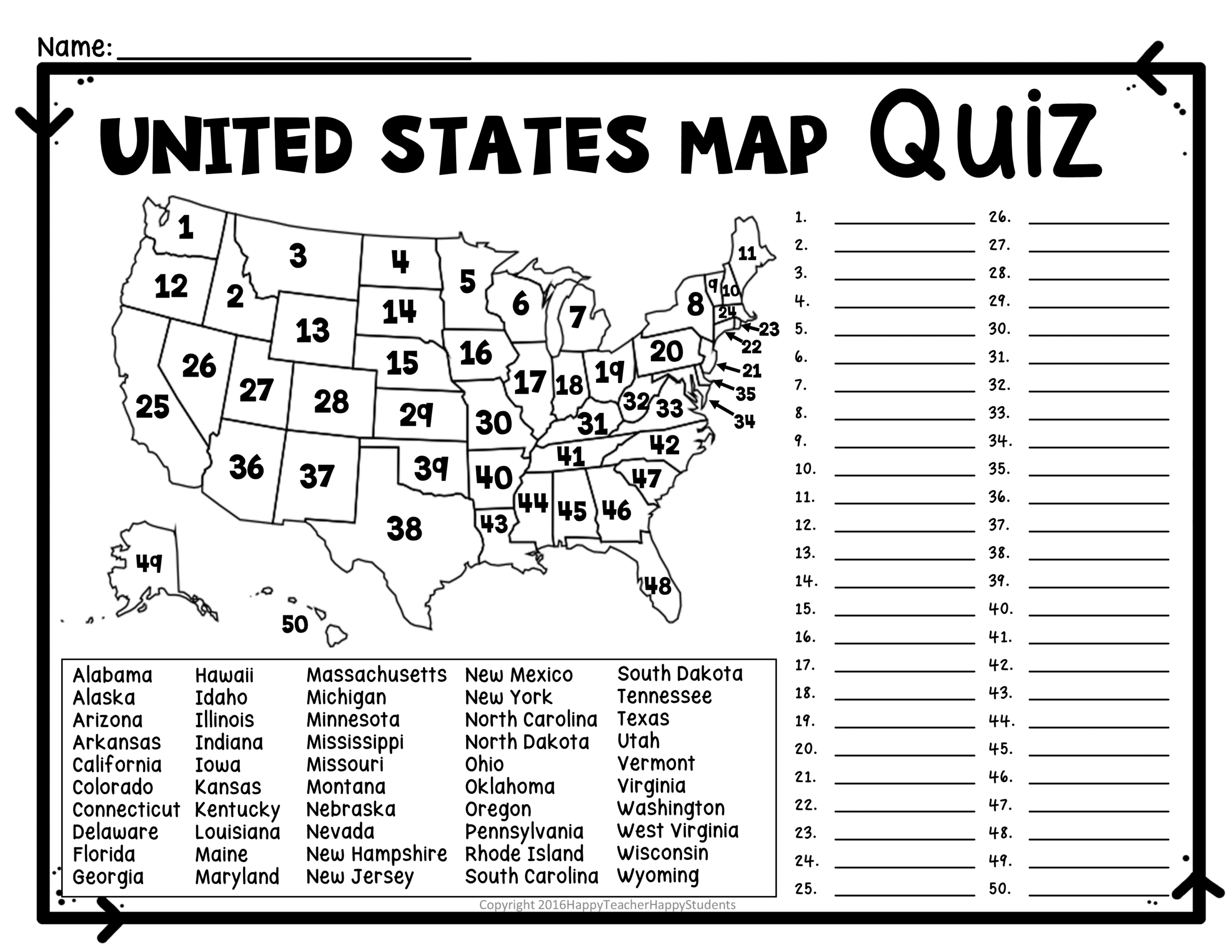 Us Map Blank Printable Numbered
