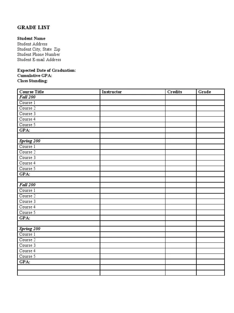 Printable Blank Template For Transcripts