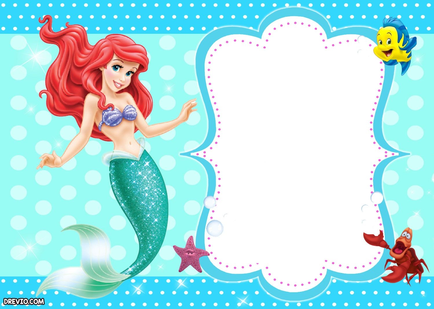 Updated Free Printable Ariel The Little Mermaid Invitation Template