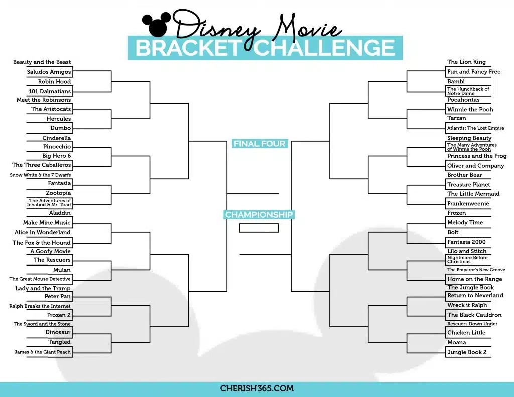 Disney Pixar Blank Printable Bracket