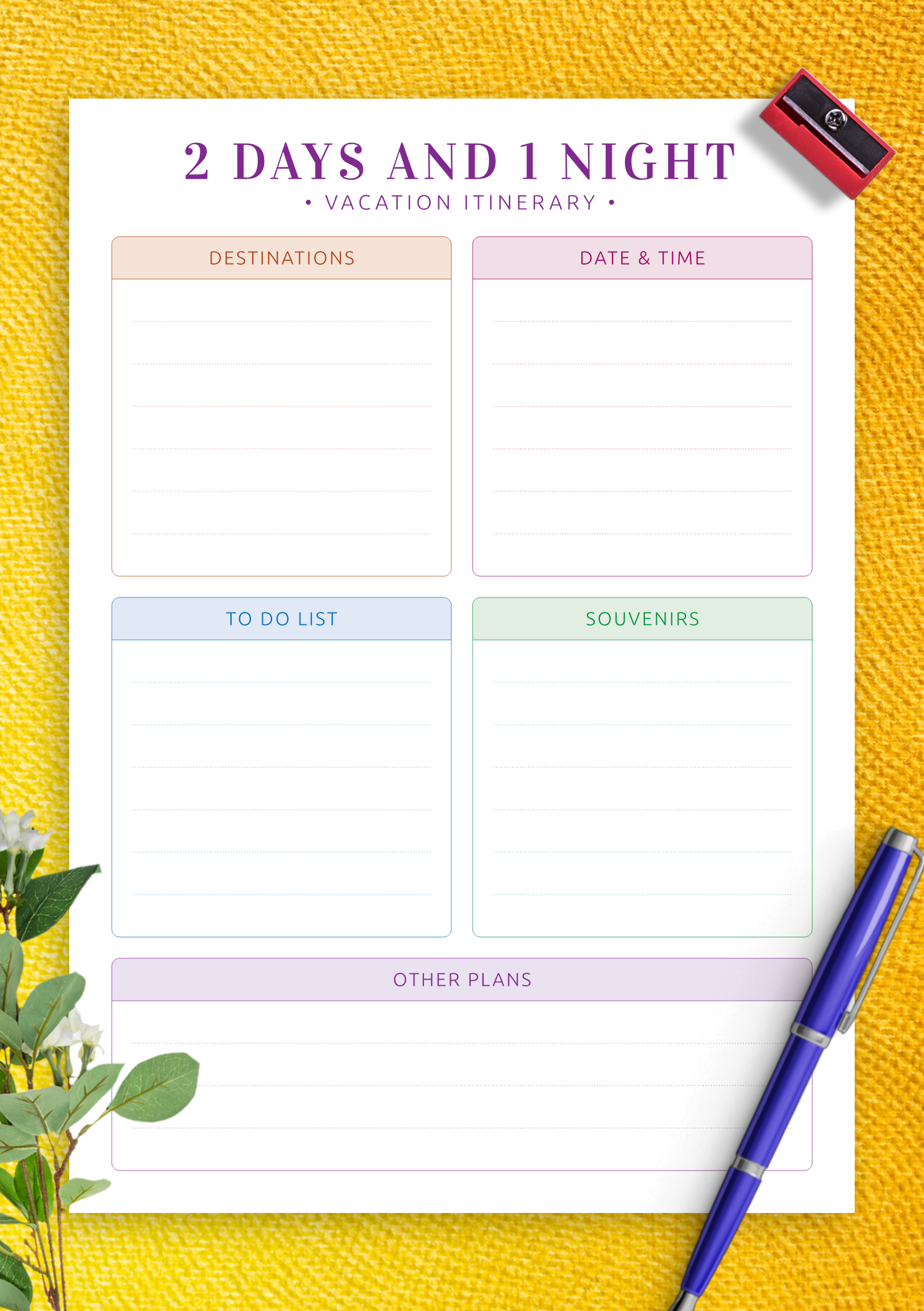 Vacation Itinerary Template Digital amp Printable PDF Plan