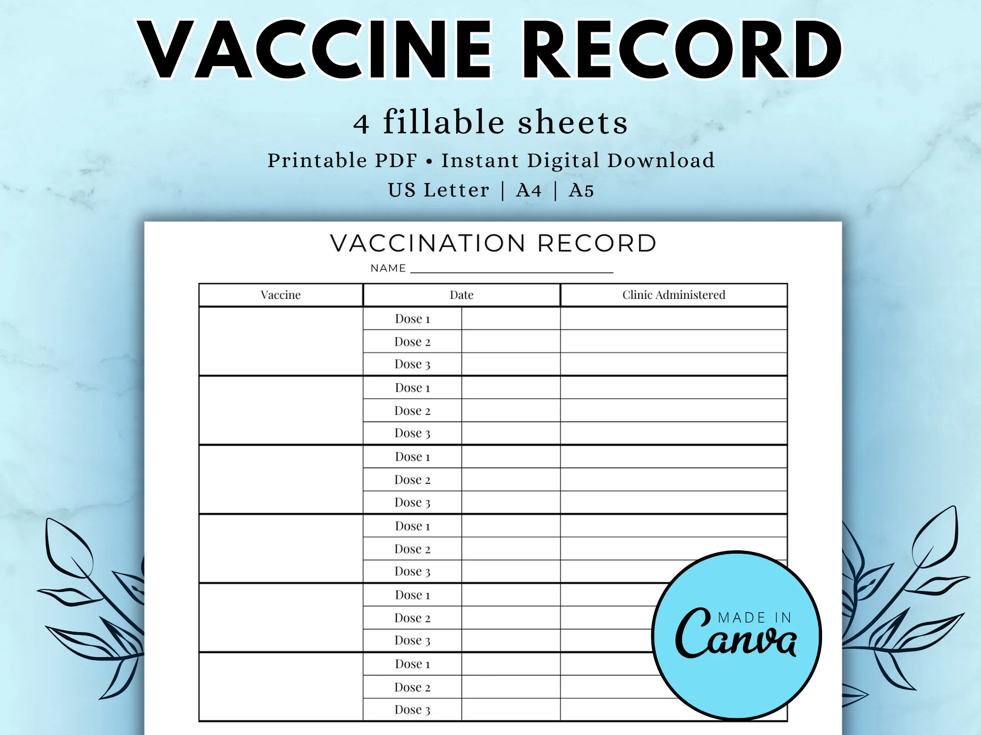 Printable Blank Immunization Record