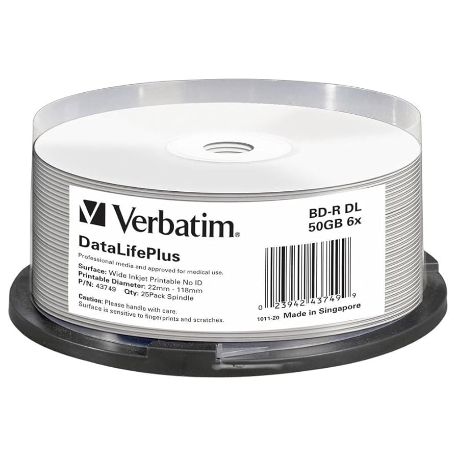 Verbatim 43749 BD R Dual Layer Blu Ray Blank Discs 50 GB 6x Printable Spindle Of 25 Discs Amazon de Computer amp Accessories