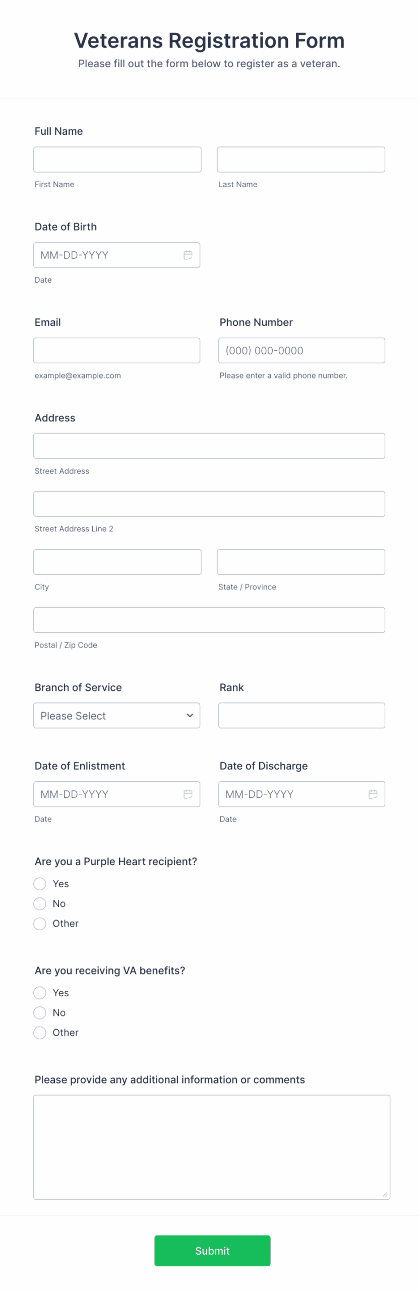 Veterans Registration Form Template Jotform