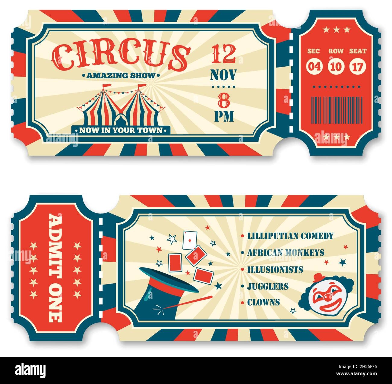 Vintage Zirkus Ticket Vorlage Alte Karneval Eintrittskarten 