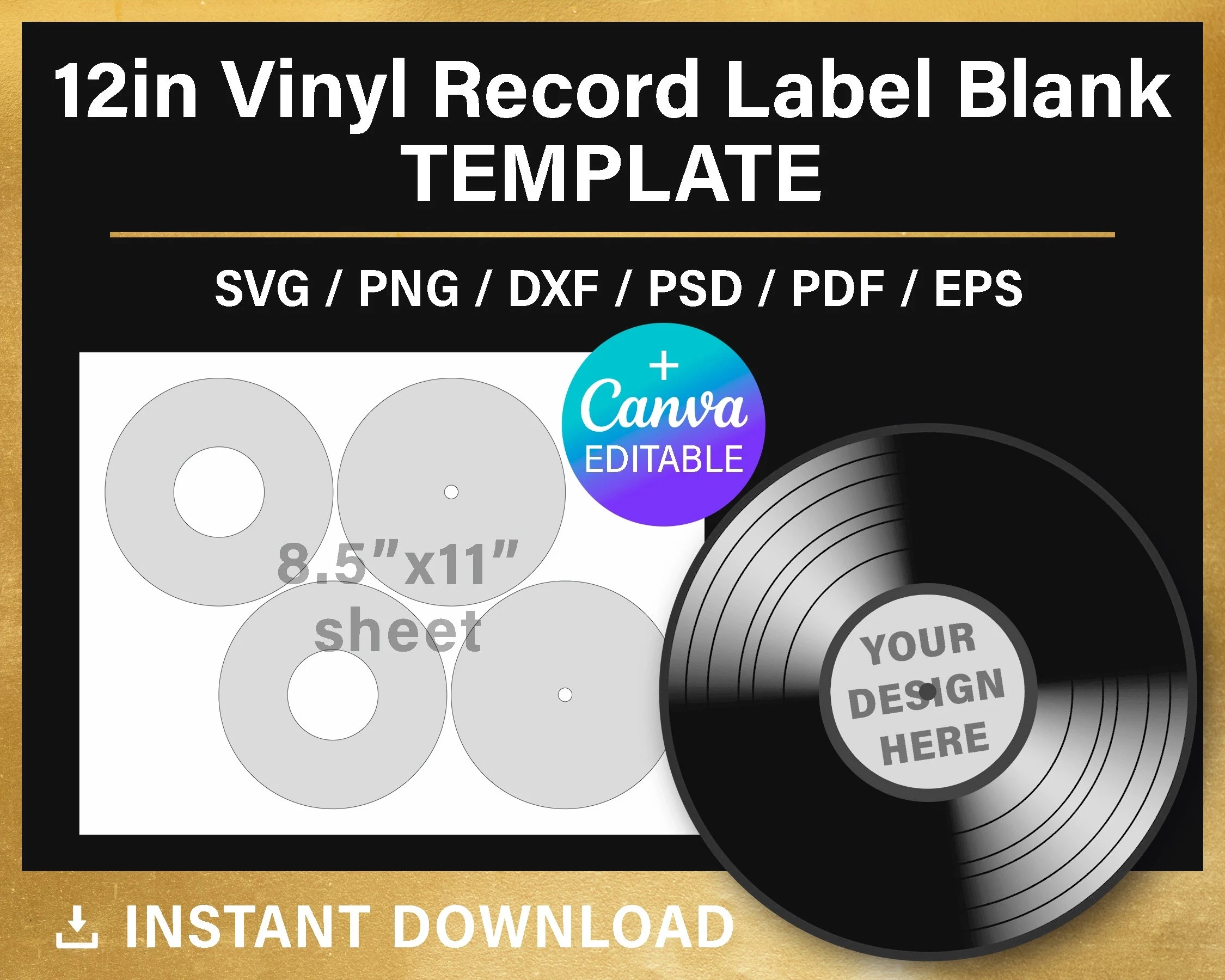 Vinyl Record Label Template BLANK Template 12 Inches Canva 