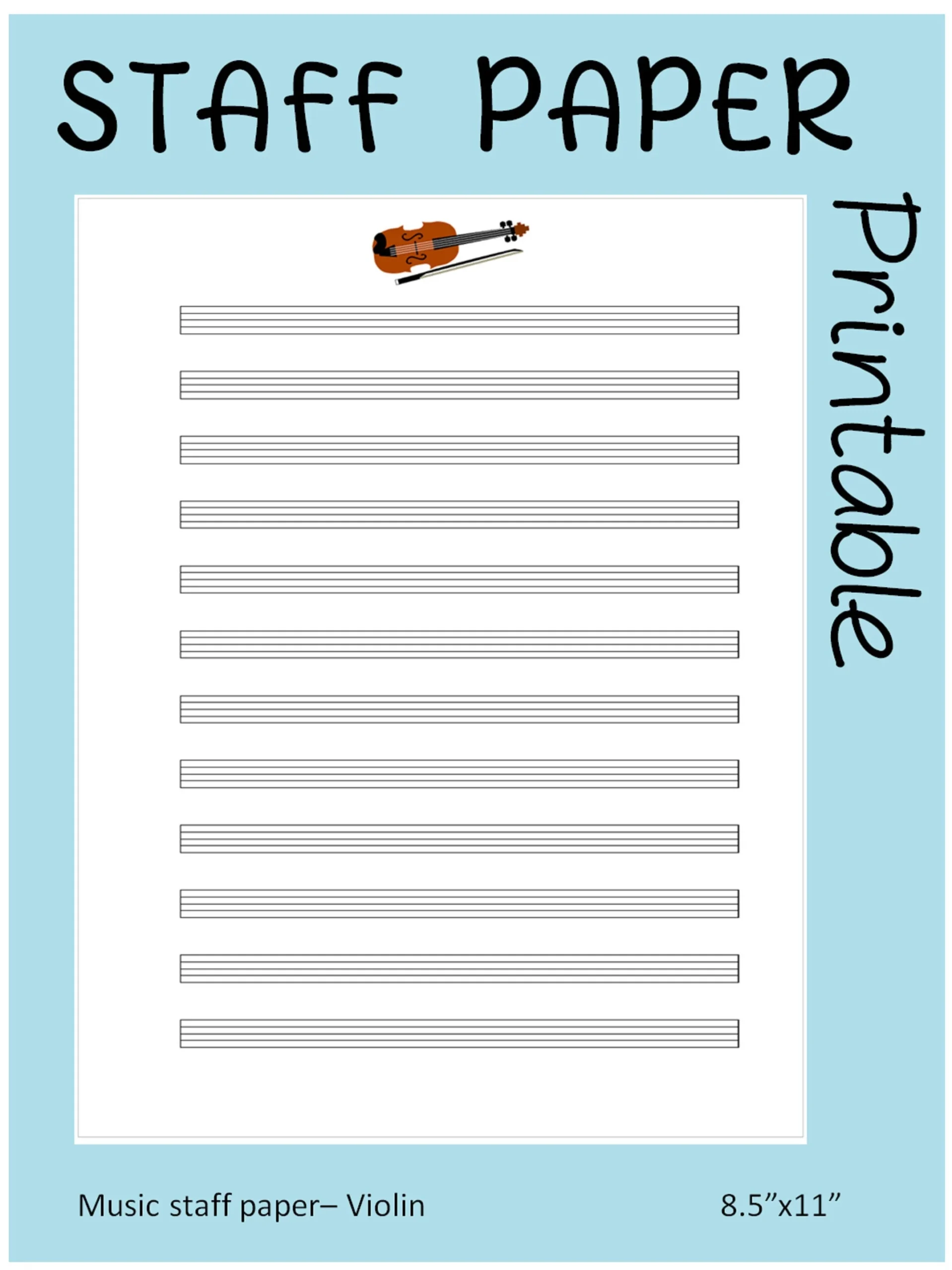 VIOLIN Printable Sheet Music Paper Instant Download Blank 