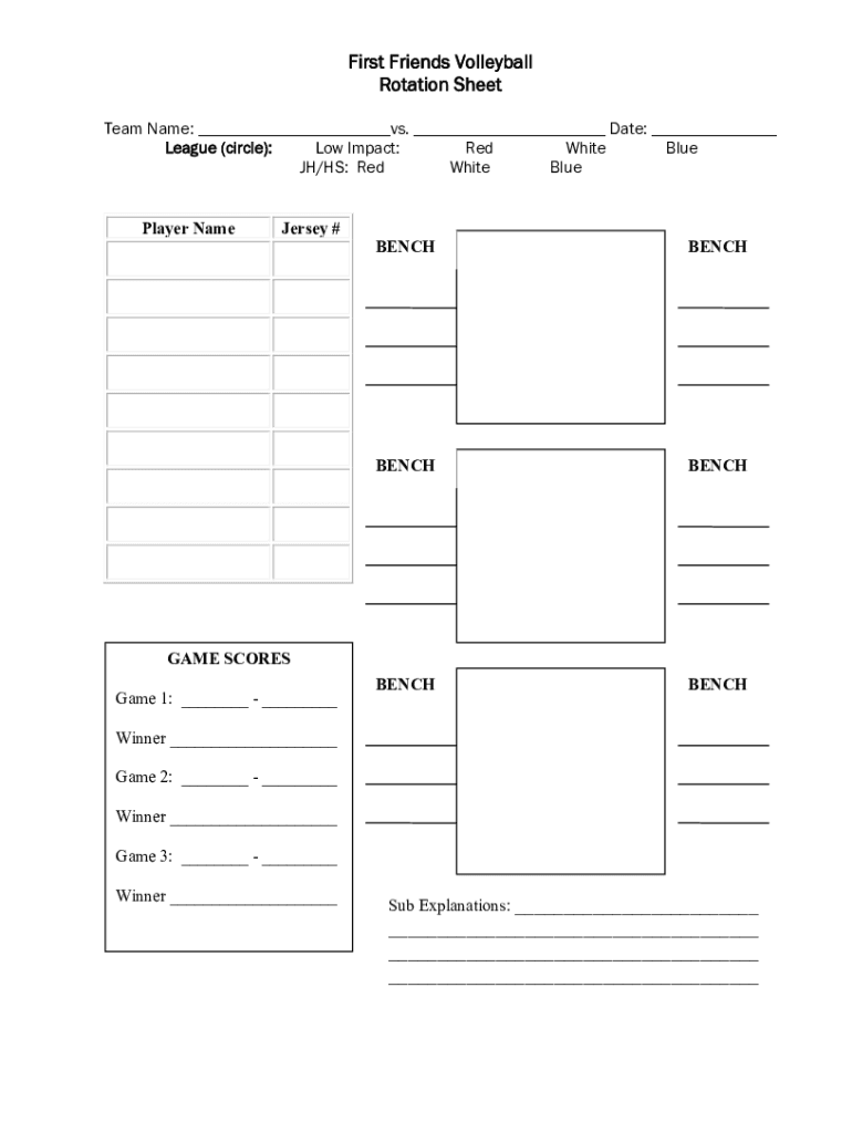 Blank Volleyball Rotation Sheet Printable