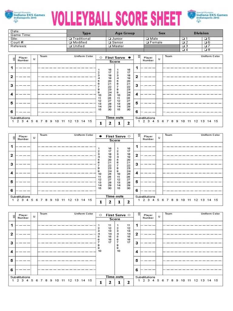 Volleyball Score Sheet PDF Variations Of Hockey Team Sports
