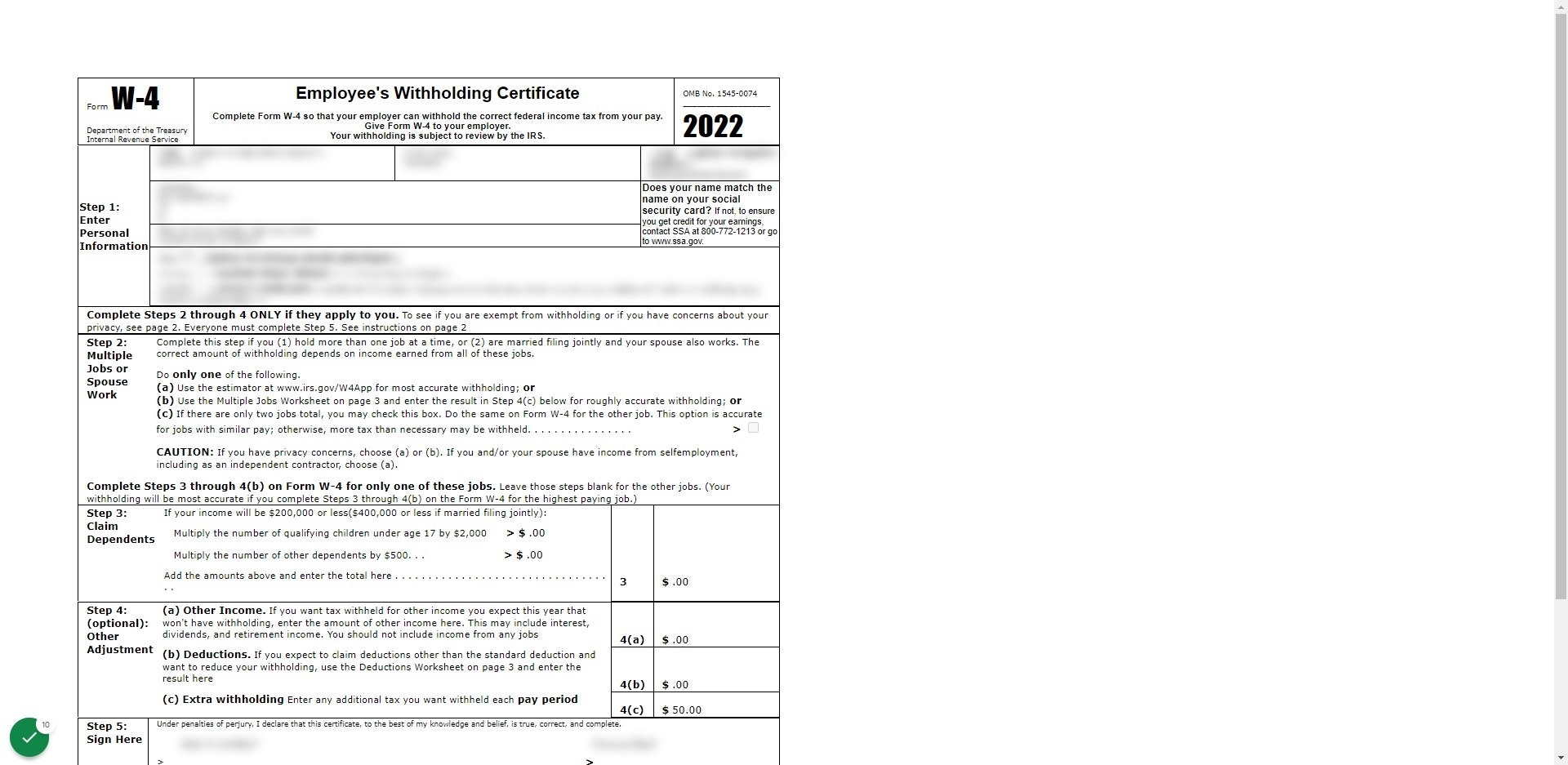 W 4 Employees Withholding Allowance Certificate Human Resources 