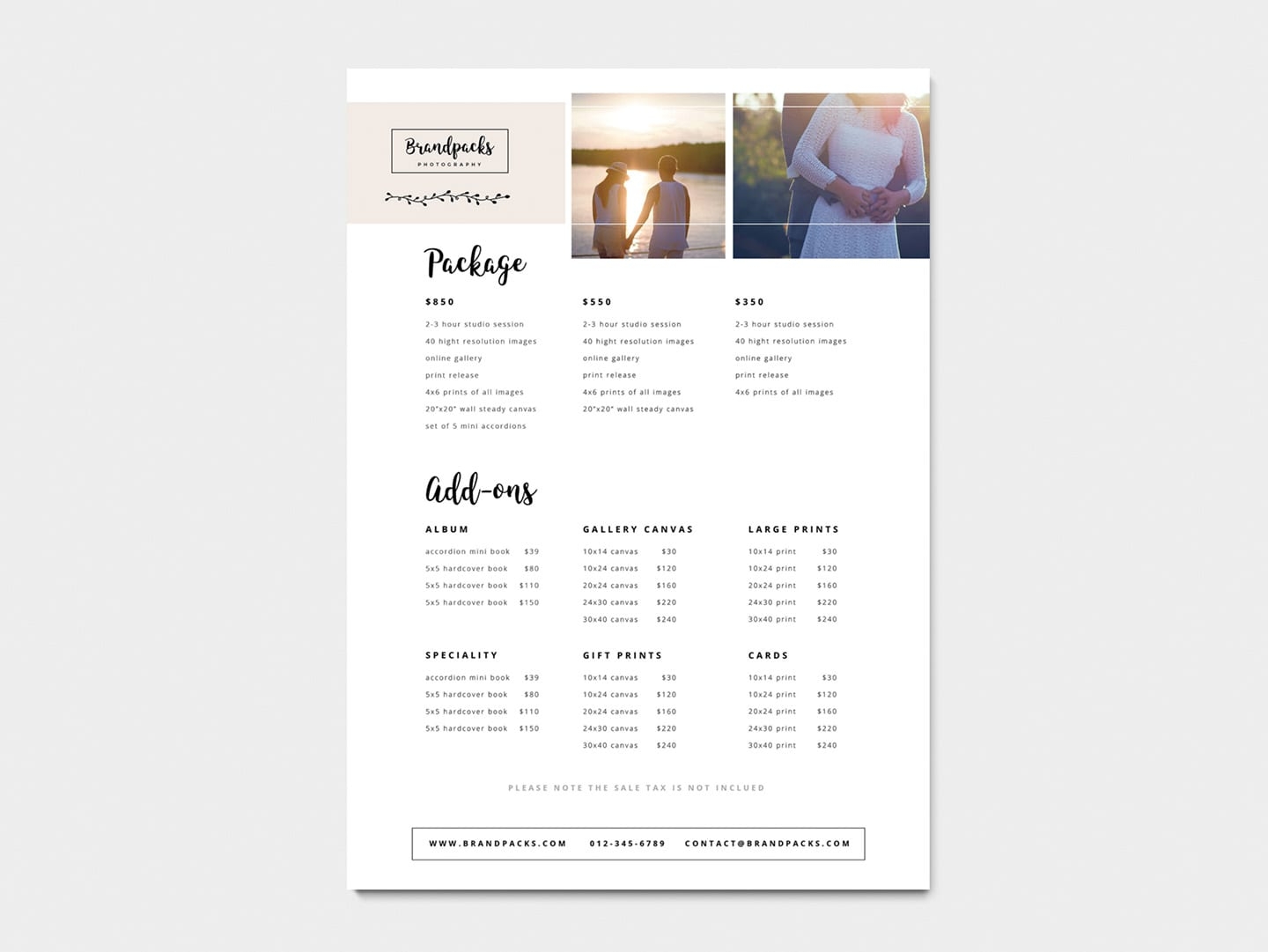 Wedding Photographer Pricing Template