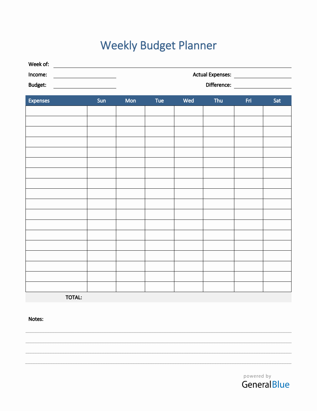 Free Blank Printable Weekly Budget