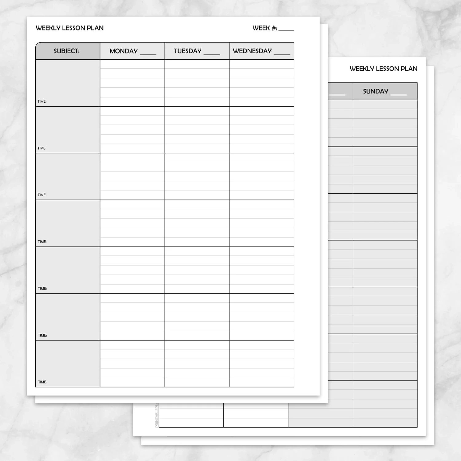 Blank Printable Weekly Lesson Plan
