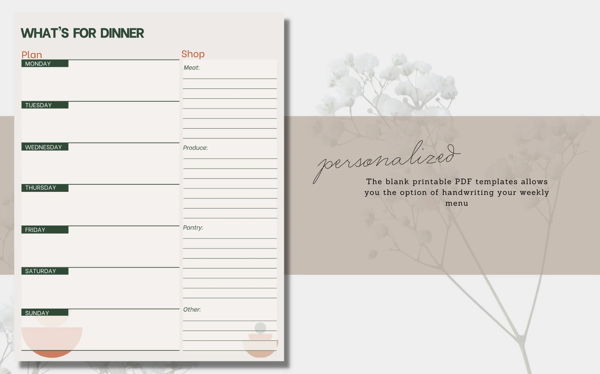 Blank Printable Justdinner Meal Plan