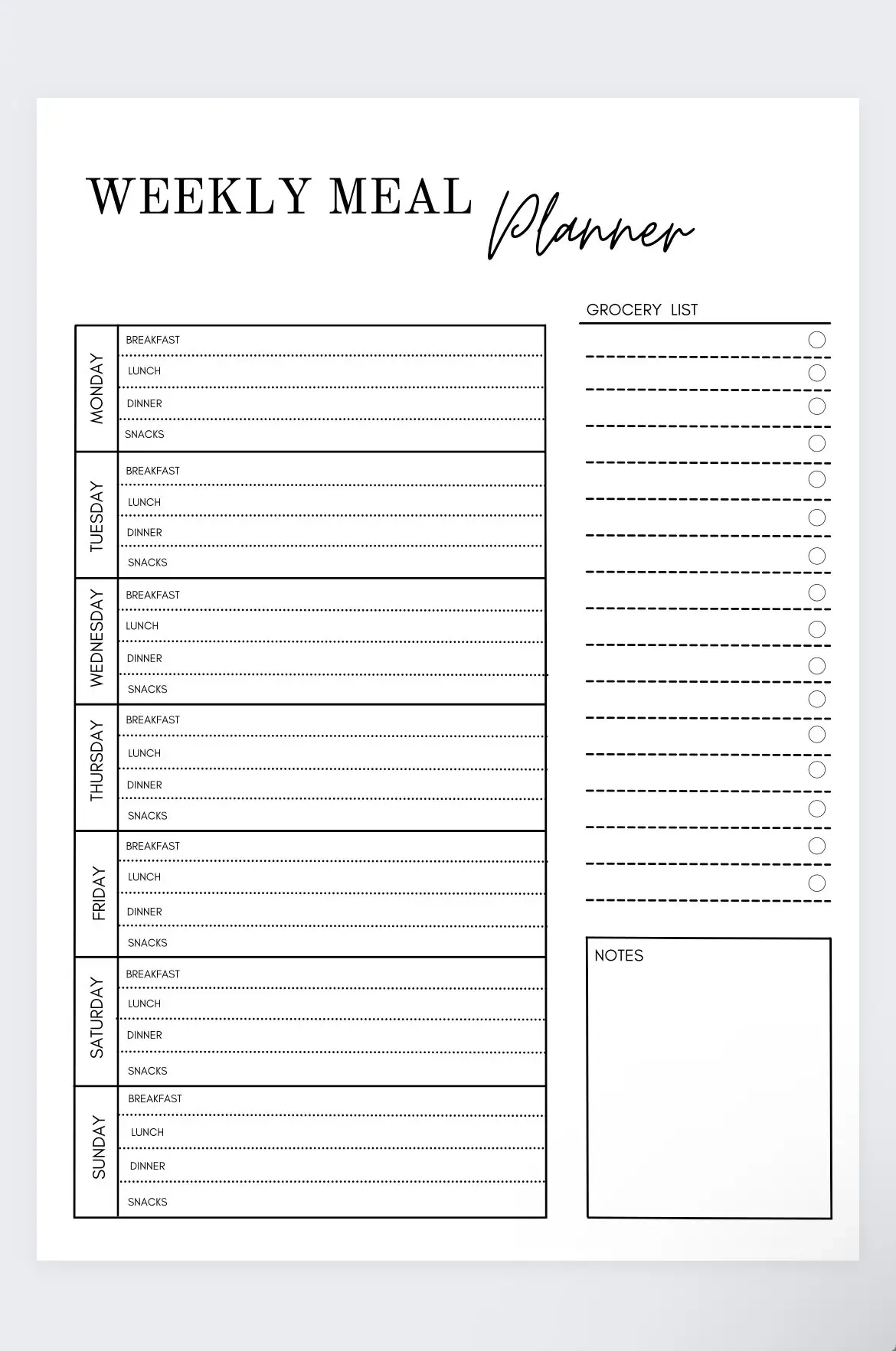 Weekly Meal Planner amp Grocery List Printable Template PDF 