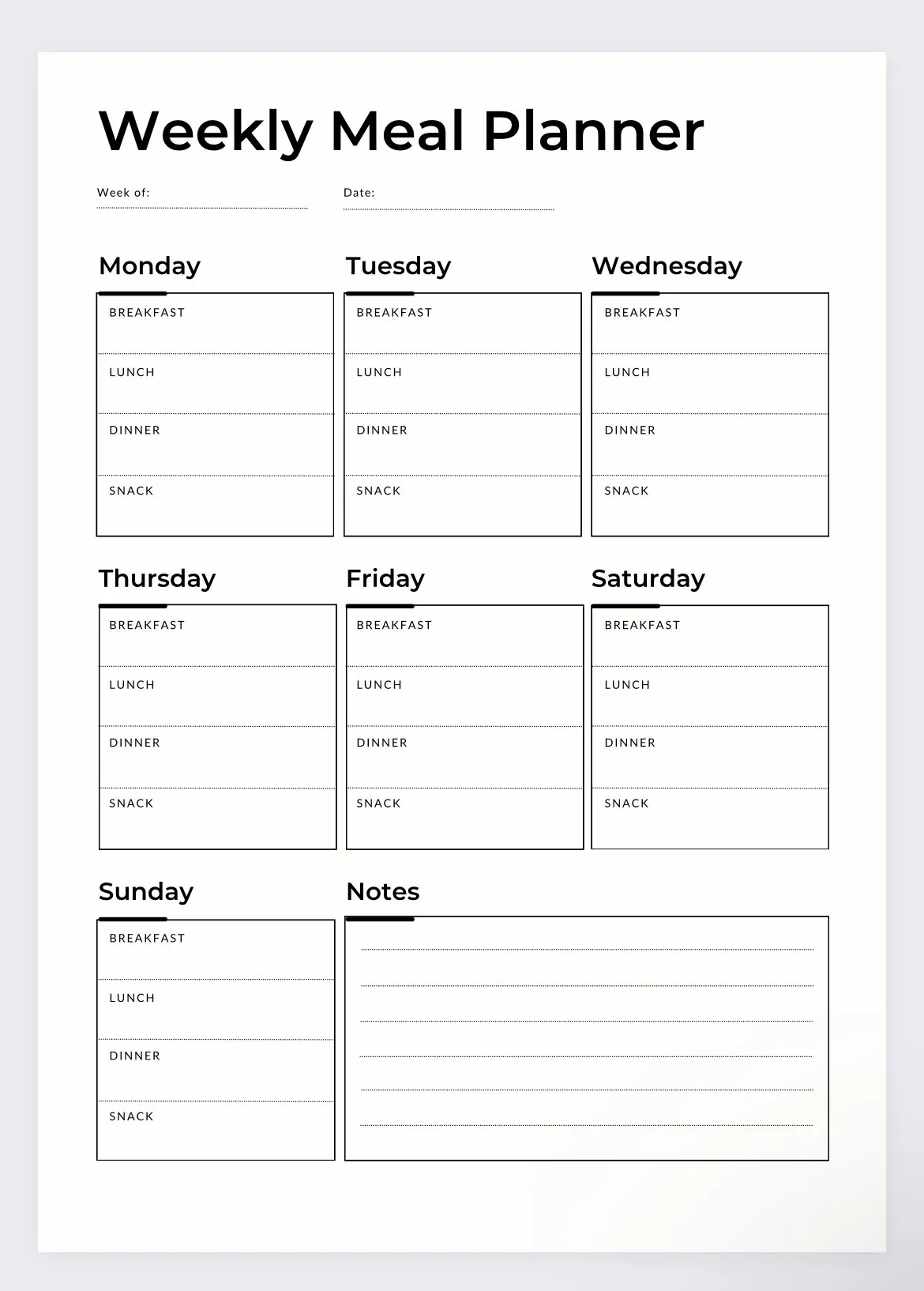 Weekly Meal Planner Template Printable Menu amp Grocery List PDF 