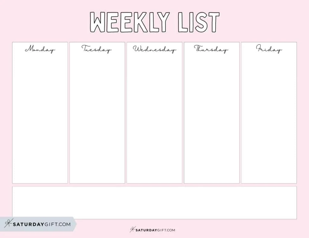 Printable 5 Day Blank Calendar