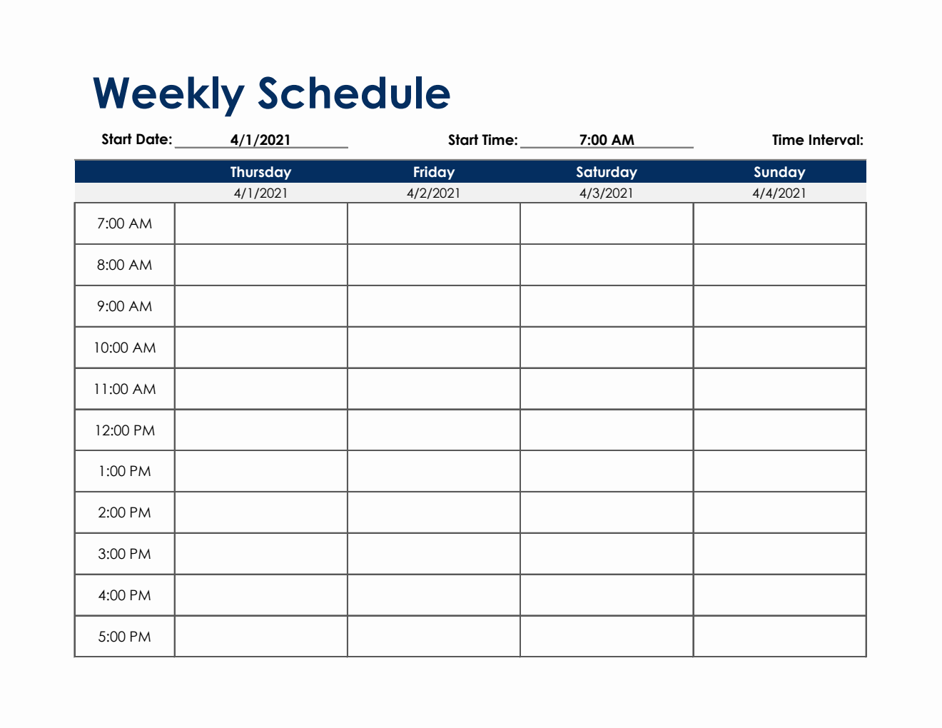 Printable Blank Schedule Template