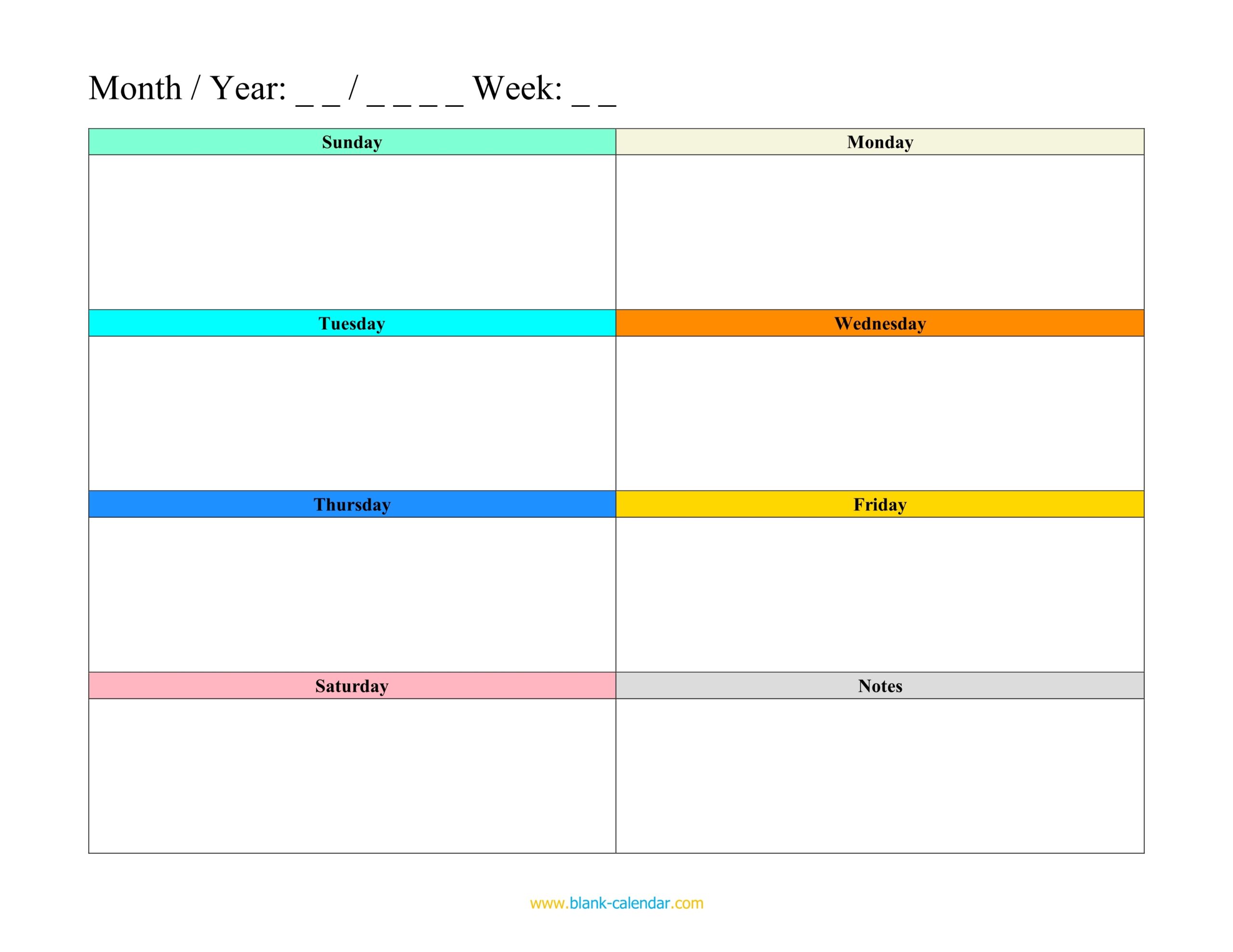 Blank Weekly Calendar Printable Pdf
