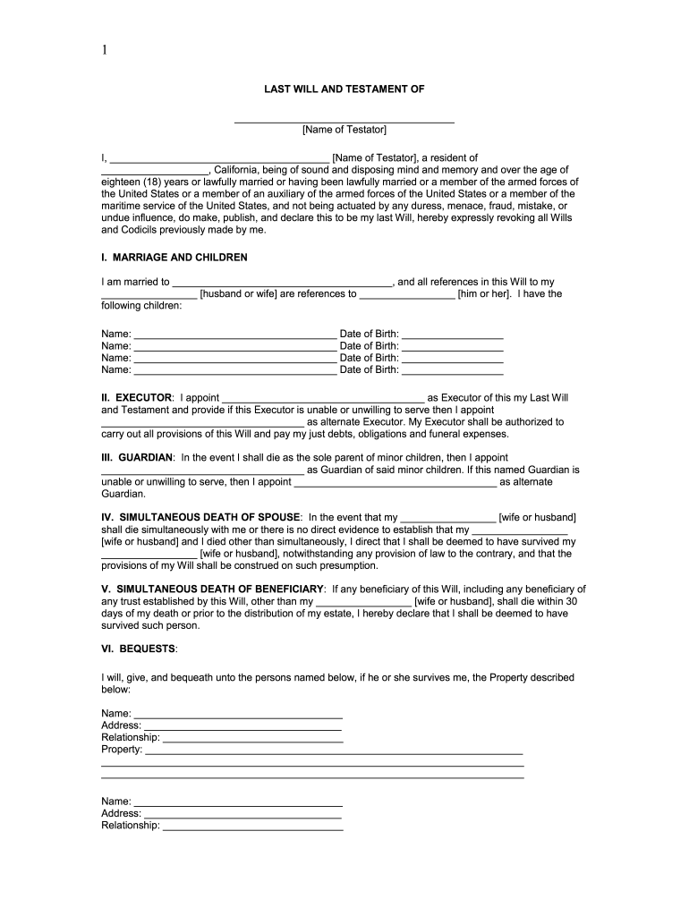 Blank Printable Will