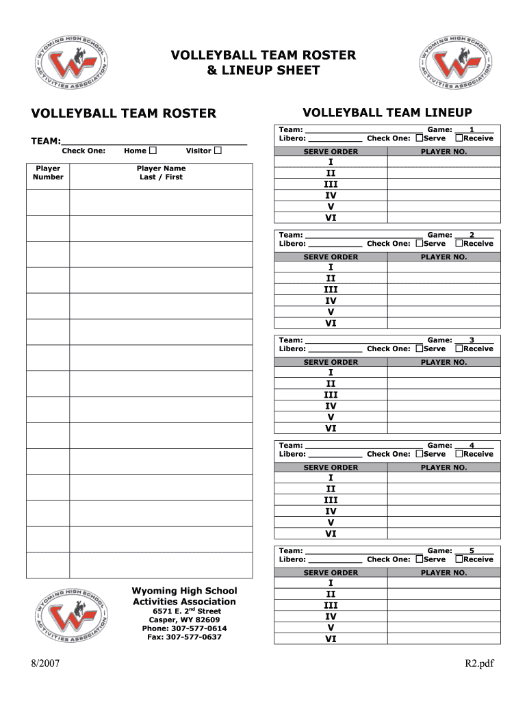 Volleyball Rosters Printable Blank