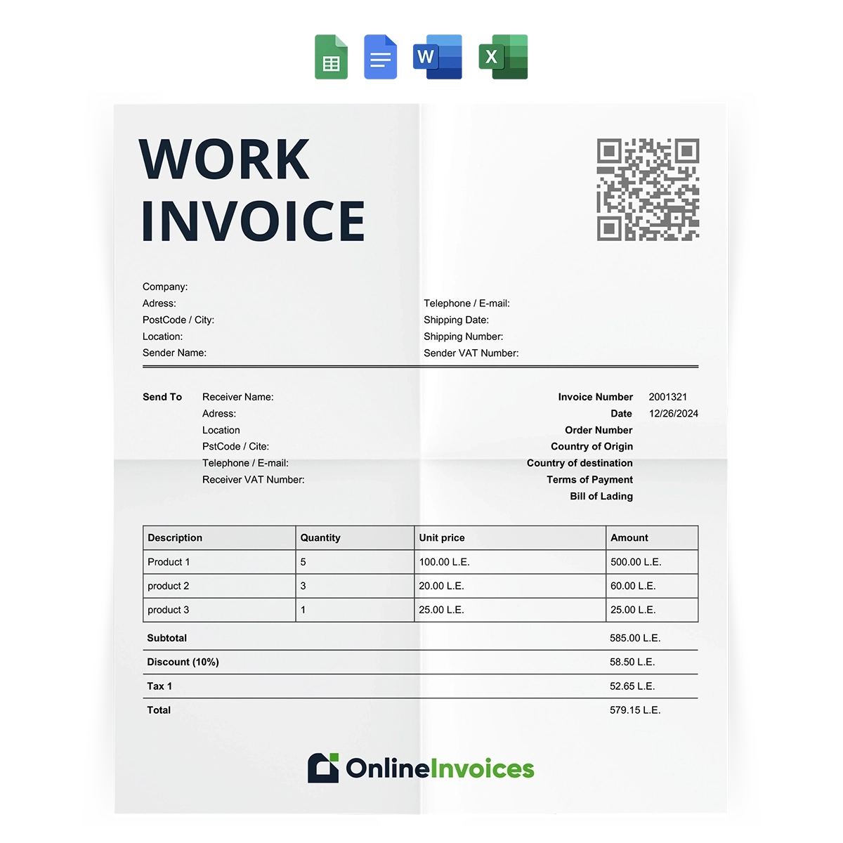 Free Blank Printable Work Invoice