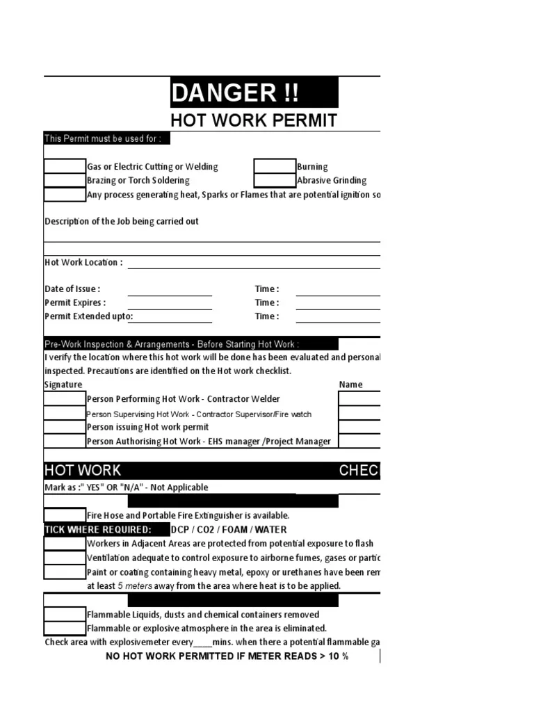 Work Permit Format PDF Welding Construction