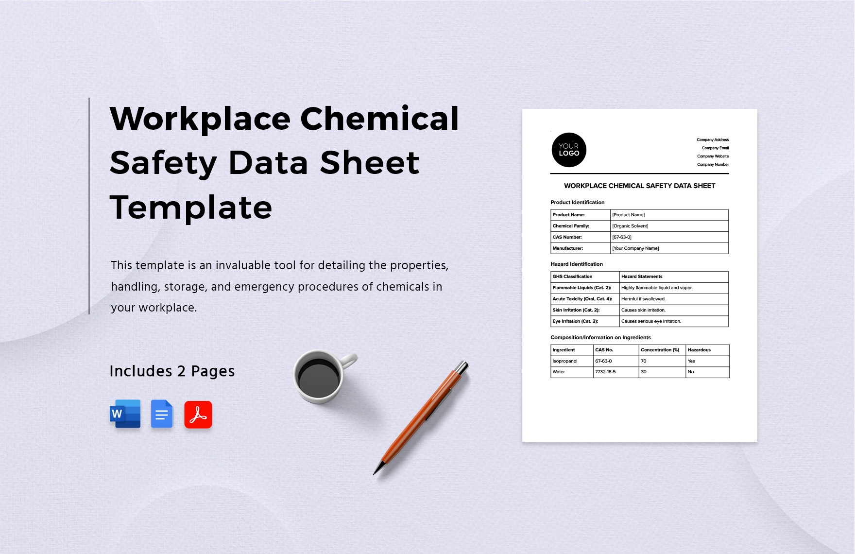 Workplace Chemical Safety Data Sheet Template In Word PDF Google 
