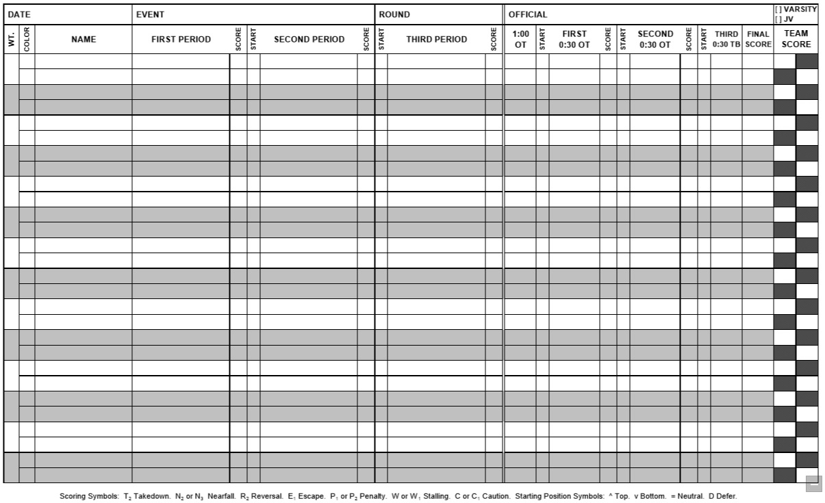 Wrestling Score Sheets Free Printable Templates