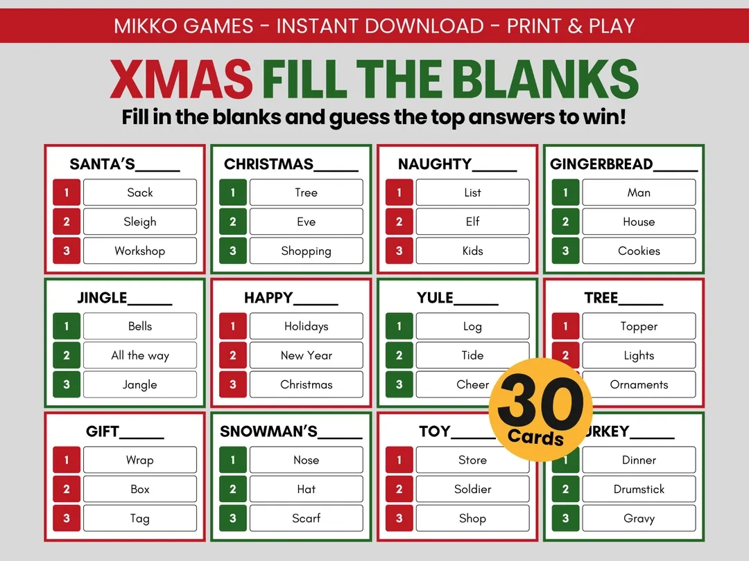 Printable Blankety Blank Questions